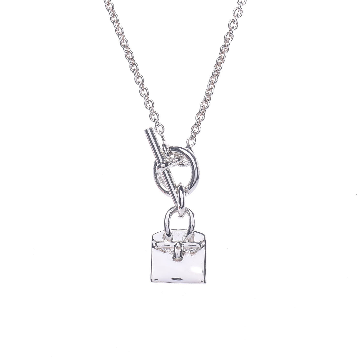 Hermes Sterling Silver Birkin Amulette Pendant Necklace 4 of 8