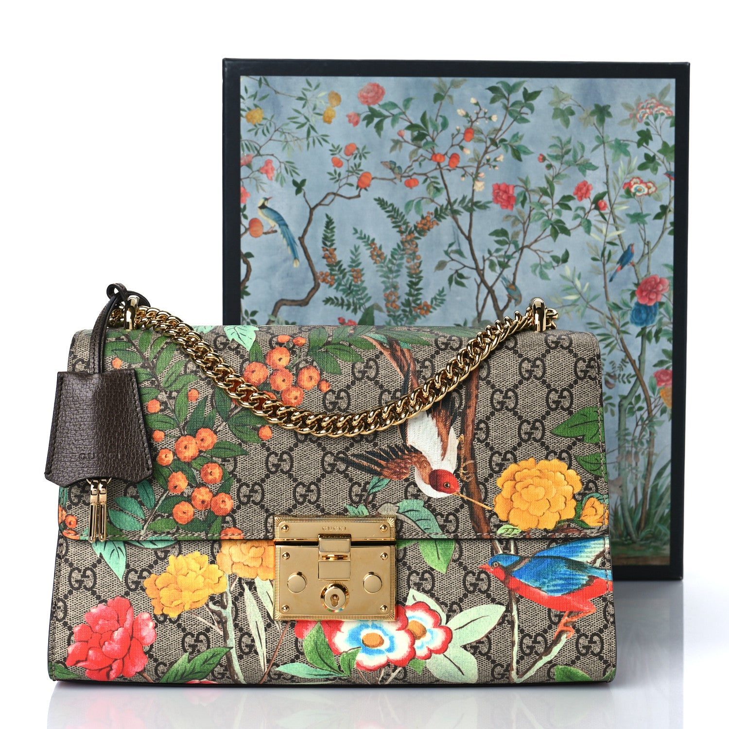 Gucci GG Supreme Monogram Tian Medium Padlock Shoulder Bag Beige Multicolor New Acero 12 of 12