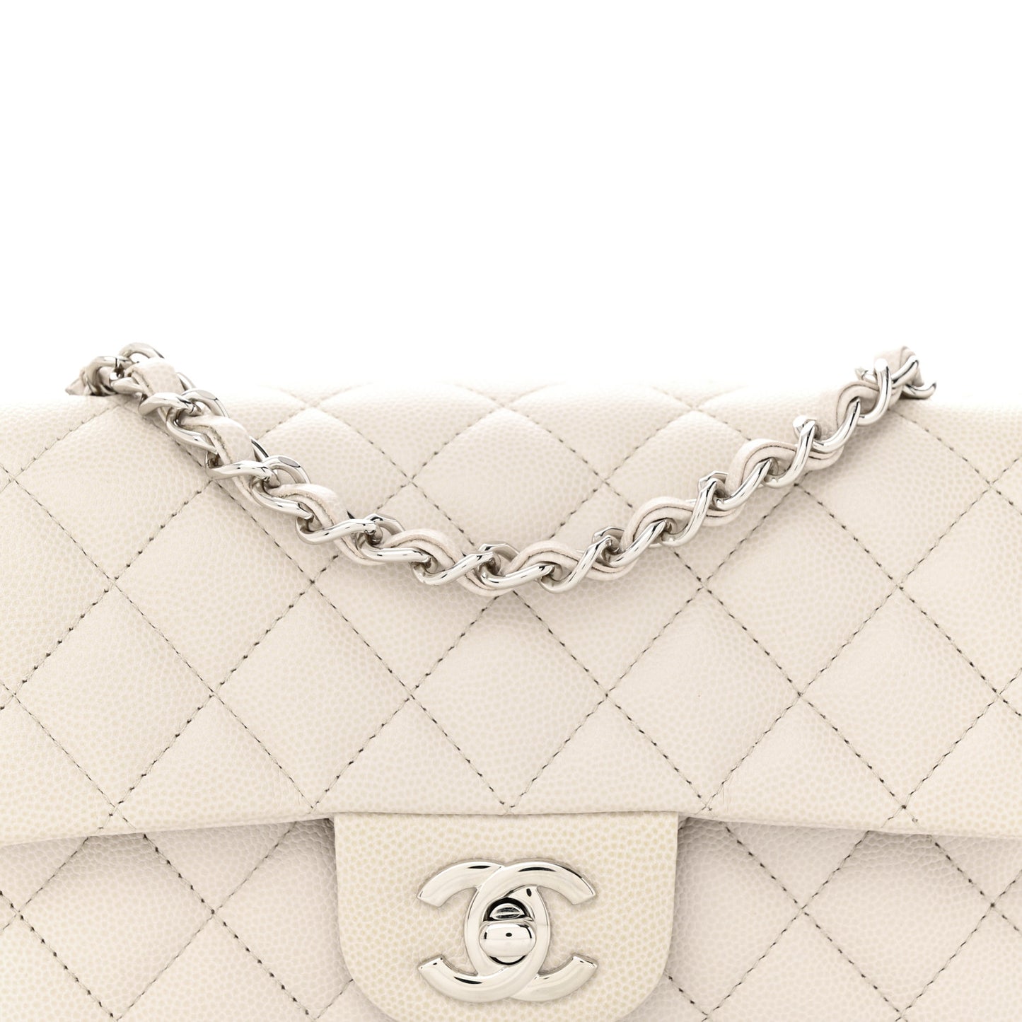 Caviar Quilted Mini Rectangular Flap Ivory
