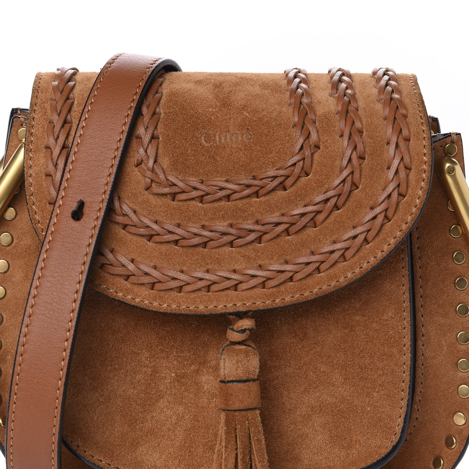 Chloe Suede Calfskin Braided Mini Hudson Shoulder Bag Caramel 10 of 10
