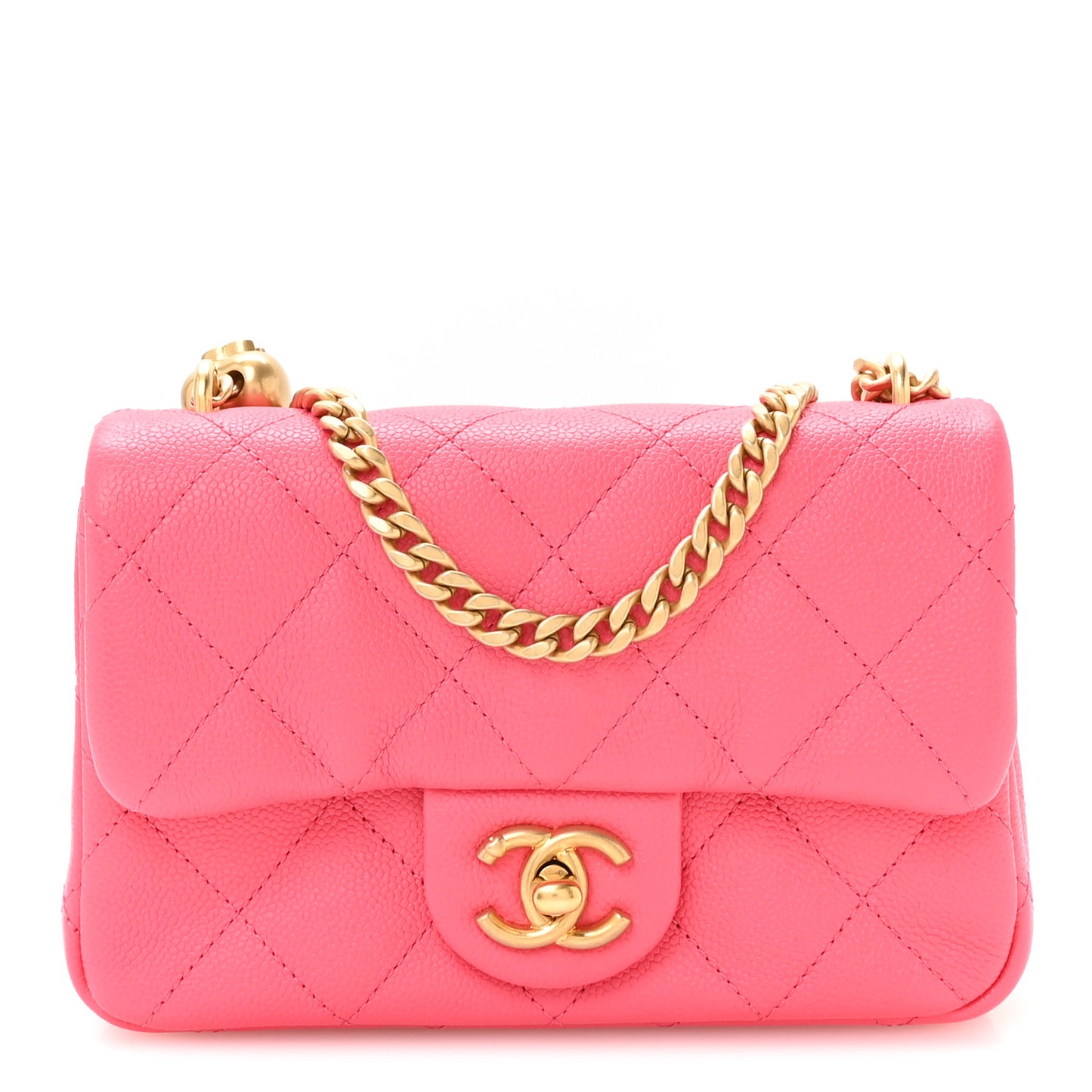 Caviar Quilted Mini Rectangular Sweetheart Flap Fuchsia