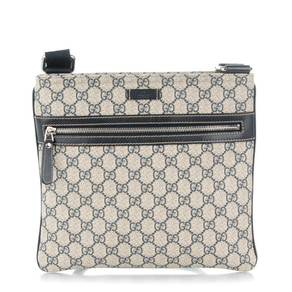 Gucci GG Supreme Monogram Small Flat Side Zip Messenger Bag Beige Blue 1 of 7