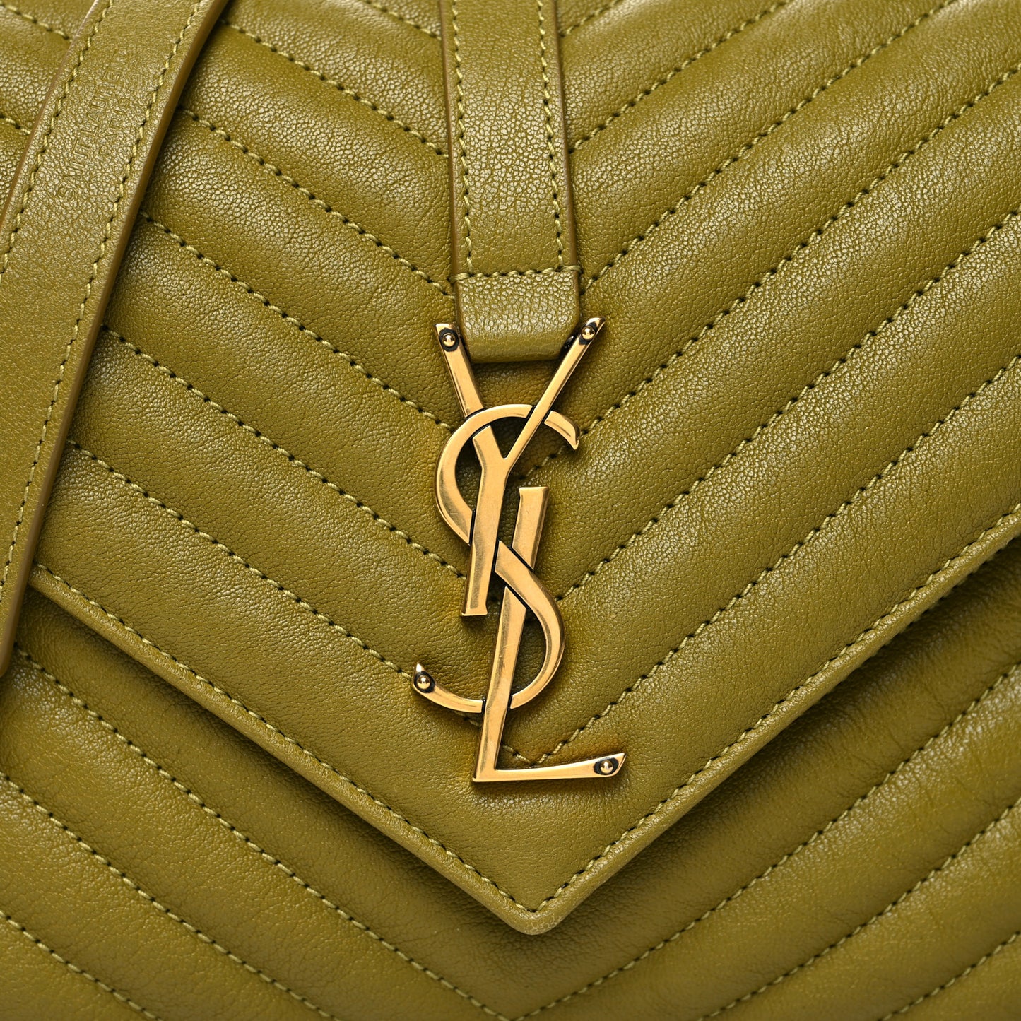 Sheepskin Matelasse Chevron Monogram Medium College Bag Olive