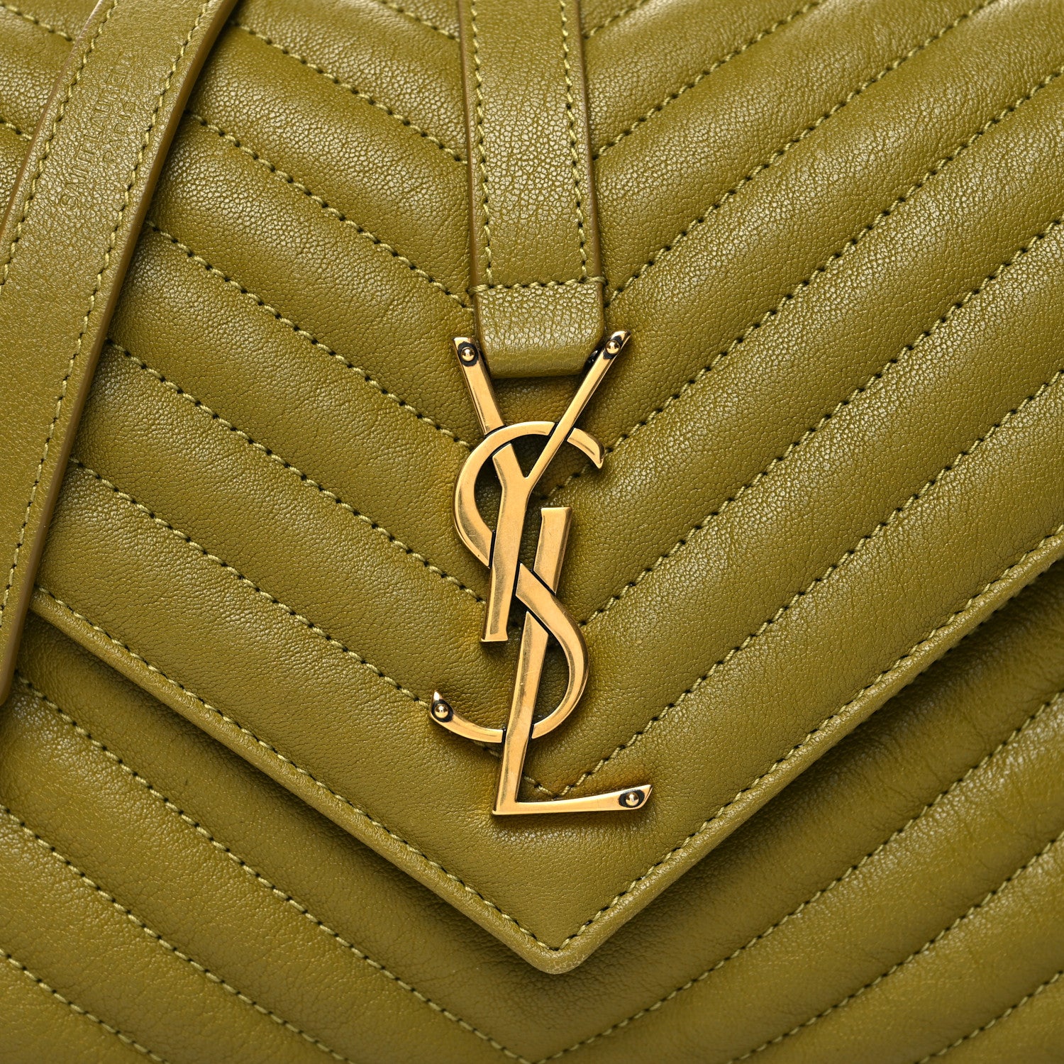 Saint Laurent Sheepskin Matelasse Chevron Monogram Medium College Bag Olive 7 of 10