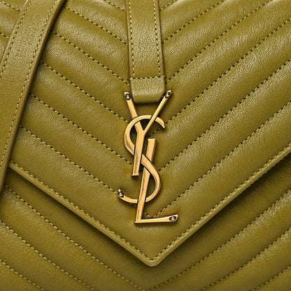 Saint Laurent Sheepskin Matelasse Chevron Monogram Medium College Bag Olive 7 of 10