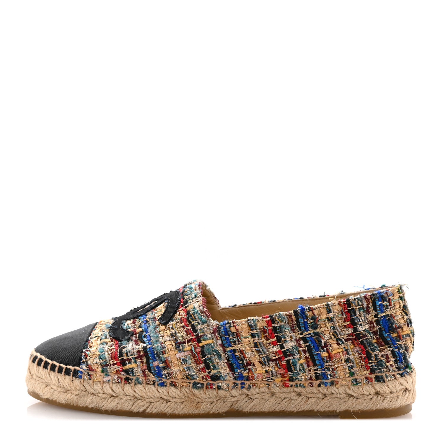 Chanel Tweed Grosgrain CC Espadrilles 38 Multicolor Black 1 of 11