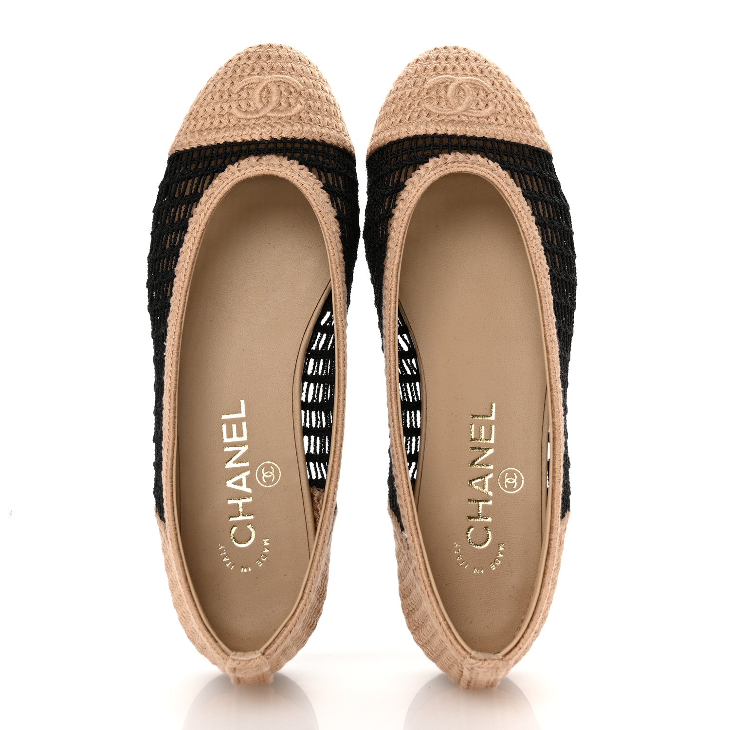 Chanel Raffia Cap Toe Ballerina Flats 36.5 Black Beige 2 of 9