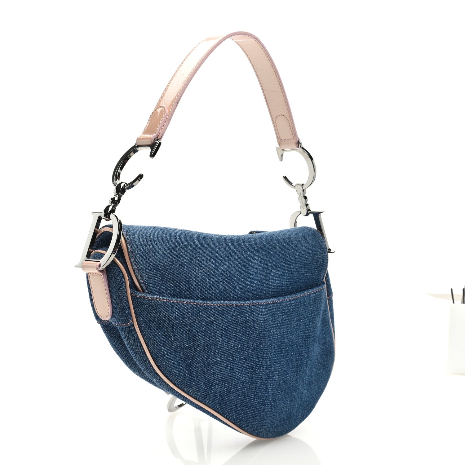 Christian Dior Patent Denim Jeans Saddle Bag Blue Pink 3 of 11