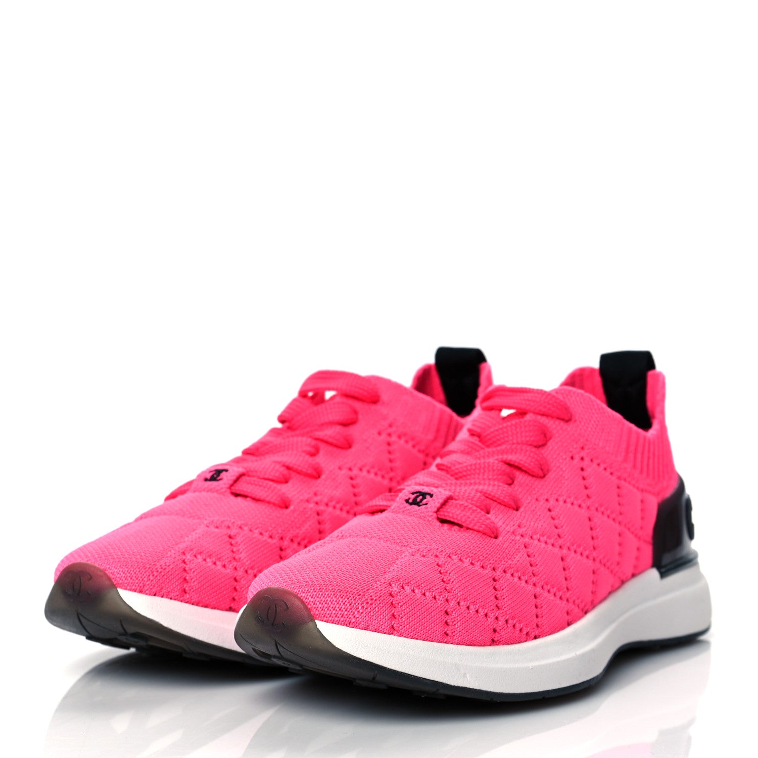 Chanel Mixed Fibers Quilted Womens CC Sneakers 36 Bright Pink 3 of 9