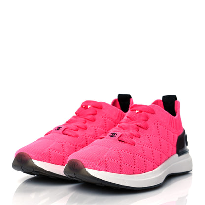 Chanel Mixed Fibers Quilted Womens CC Sneakers 36 Bright Pink 3 of 9