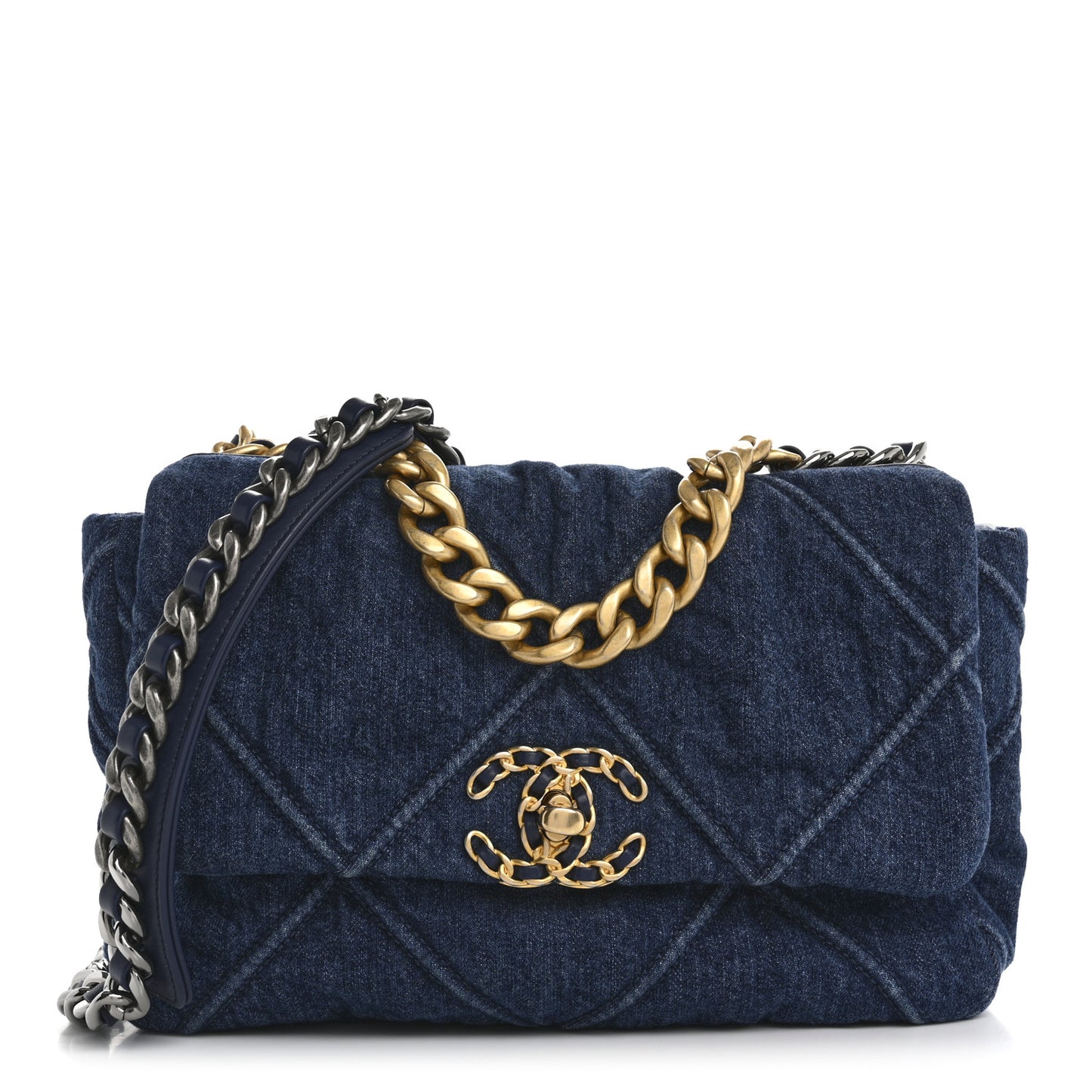 Denim Quilted Medium Chanel 19 Flap Blue