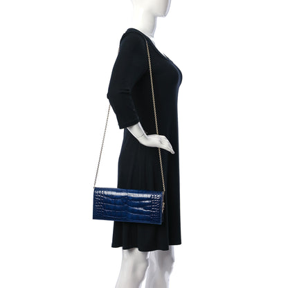 Christian Dior Shiny Crocodile Lady Dior Chain Clutch Blue 2 of 14