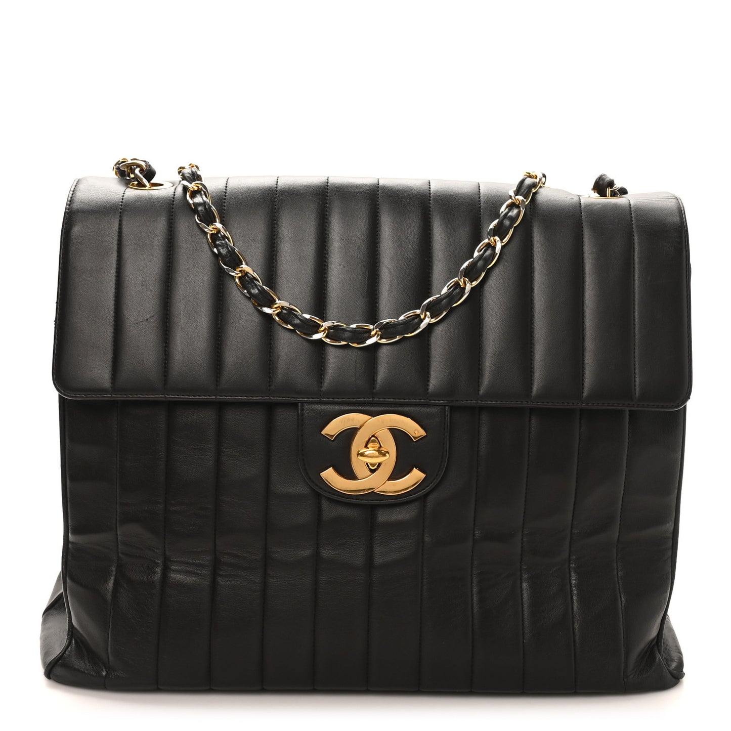 Lambskin Vertical Quilted XL Jumbo Single Flap Black