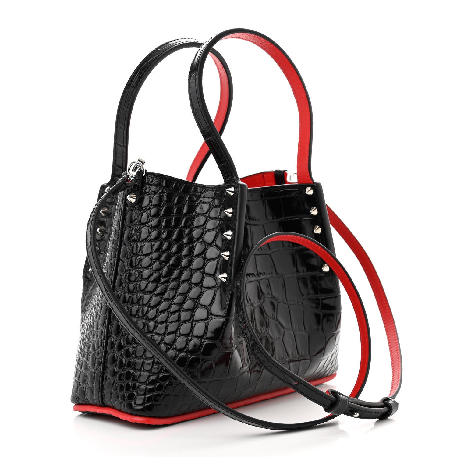 Christian Louboutin Patent Embossed Spiked Mini Cabarock Shopper Tote Black 3 of 9