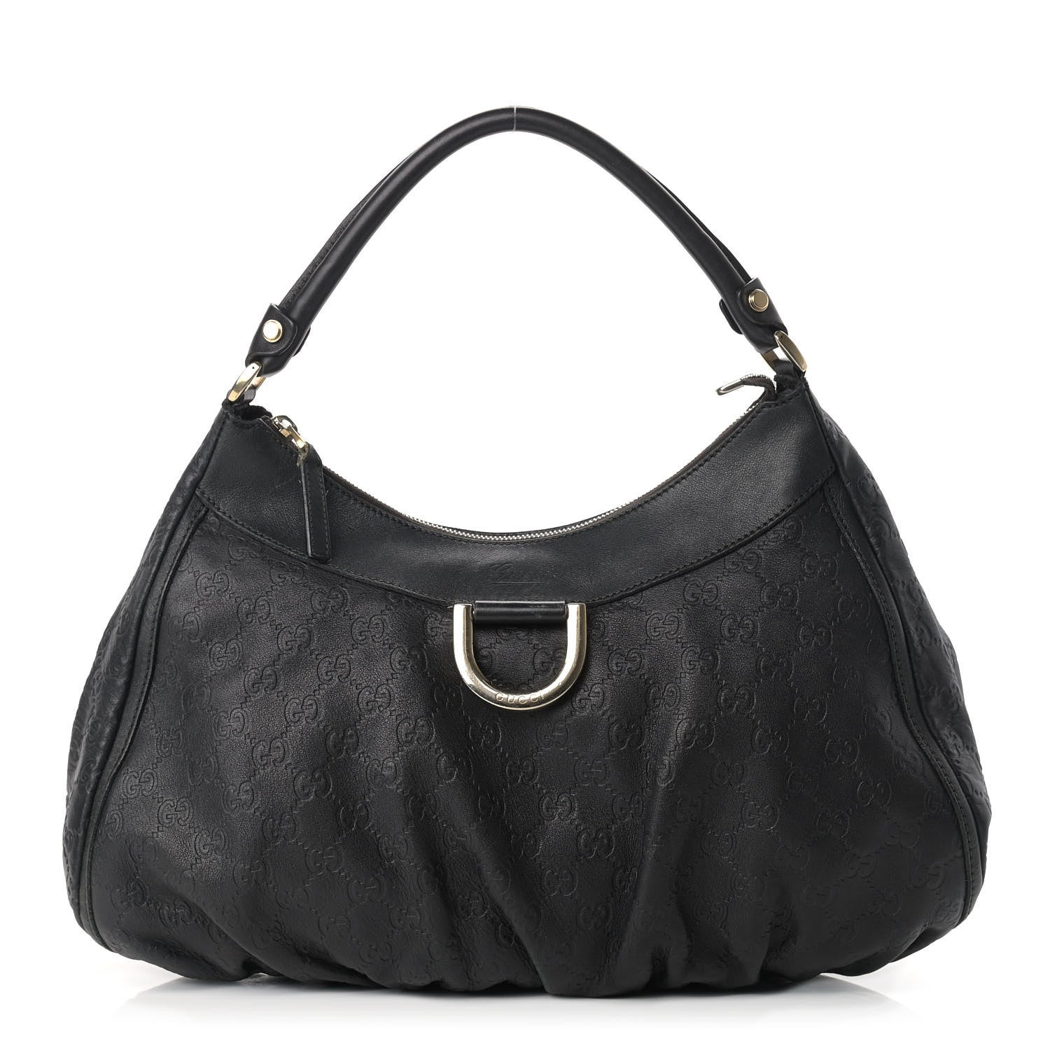 Gucci Guccissima Large D Gold Ring Hobo Black 1 of 18