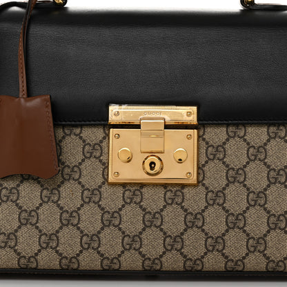 Gucci GG Supreme Monogram Calfskin Small Padlock Top Handle Bag Beige Black Cuir 8 of 11