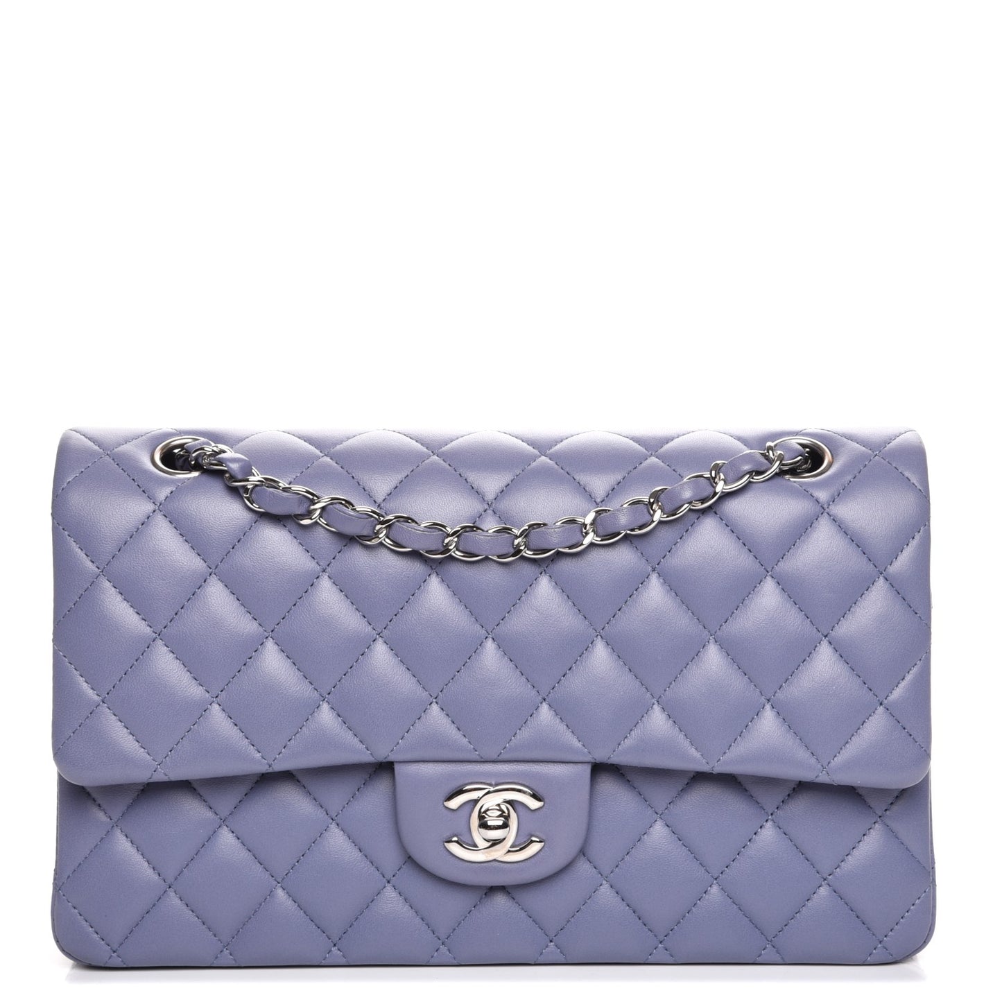 Lambskin Quilted Medium Double Flap Light Purple