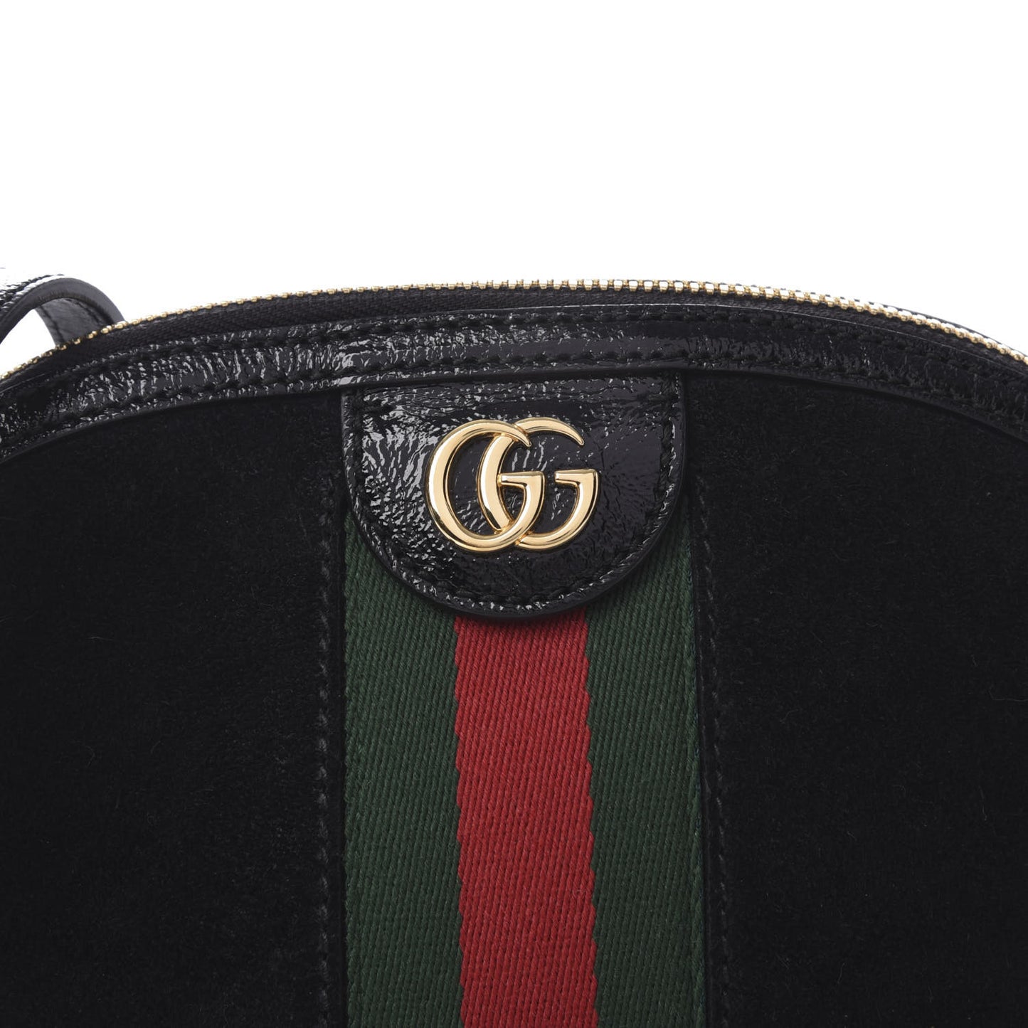 Suede Patent Web GG Small Ophidia Dome Shoulder Bag Black