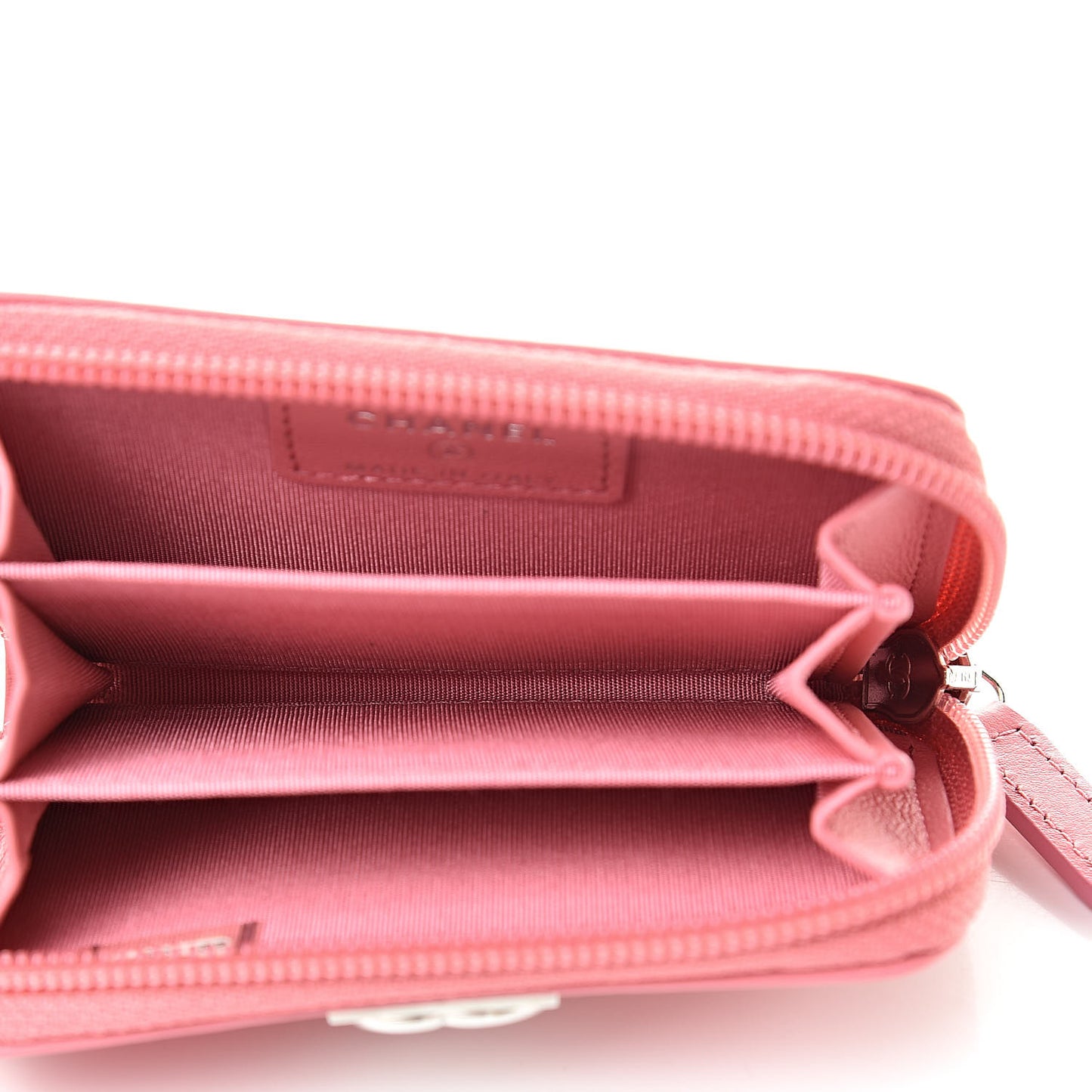 Calfskin Chevron Quilted Zip Around Boy Coin Purse Wallet Pink