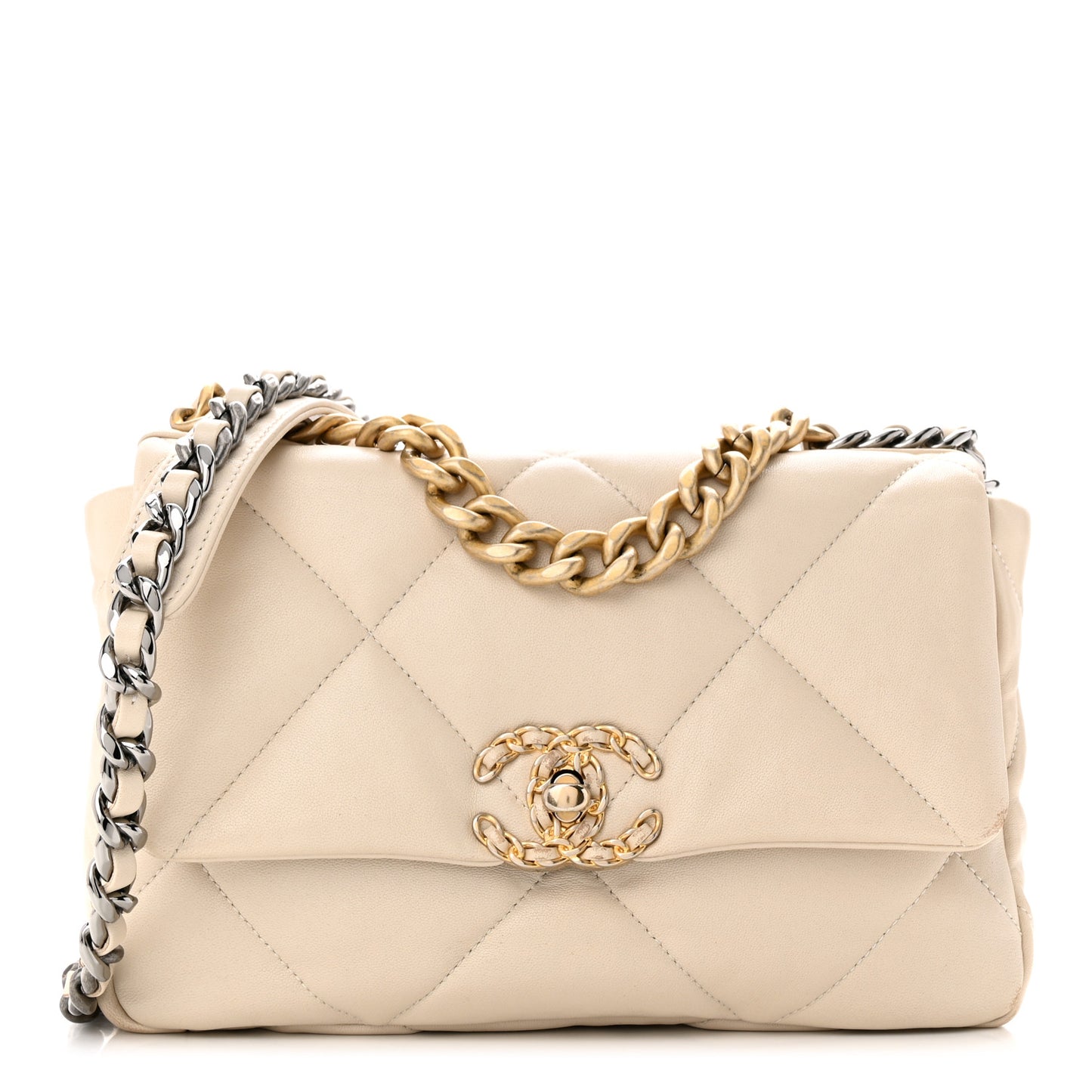 Goatskin Quilted Medium Chanel 19 Flap Beige