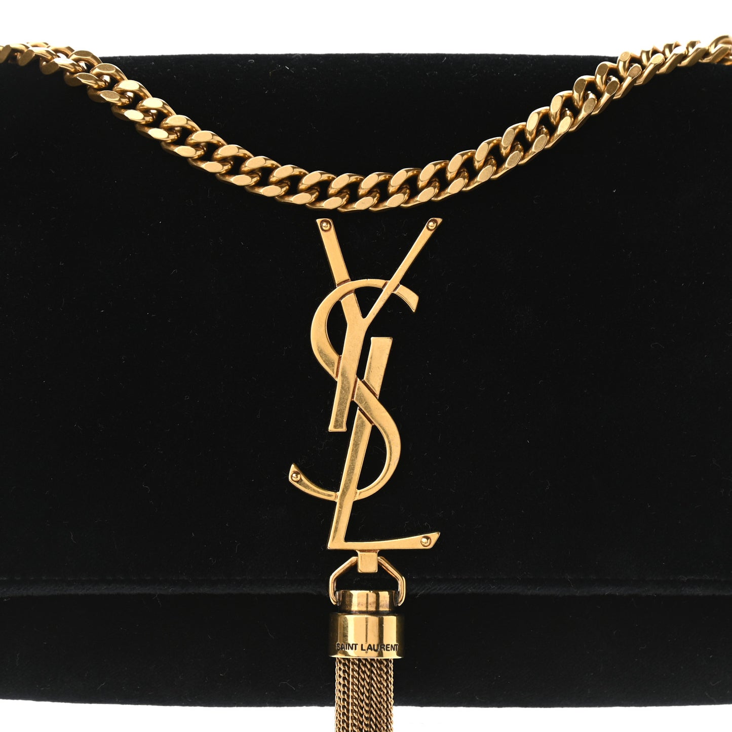 Velvet Small Monogram Kate Tassel Shoulder Bag Black
