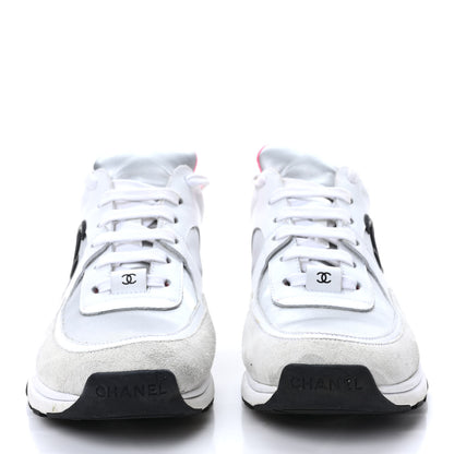Chanel Calfskin Fabric Sneakers 37.5 White Silver Fluo Pink 2 of 9