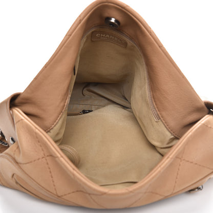 Chanel Calfskin Stitched Double Zip Hobo Beige 5 of 17