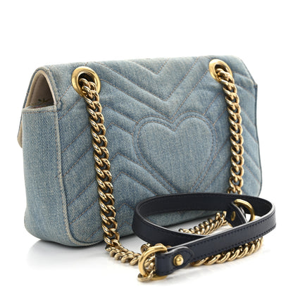 Gucci Denim Matelasse Mini Pearly GG Marmont Shoulder Bag Blue 3 of 14