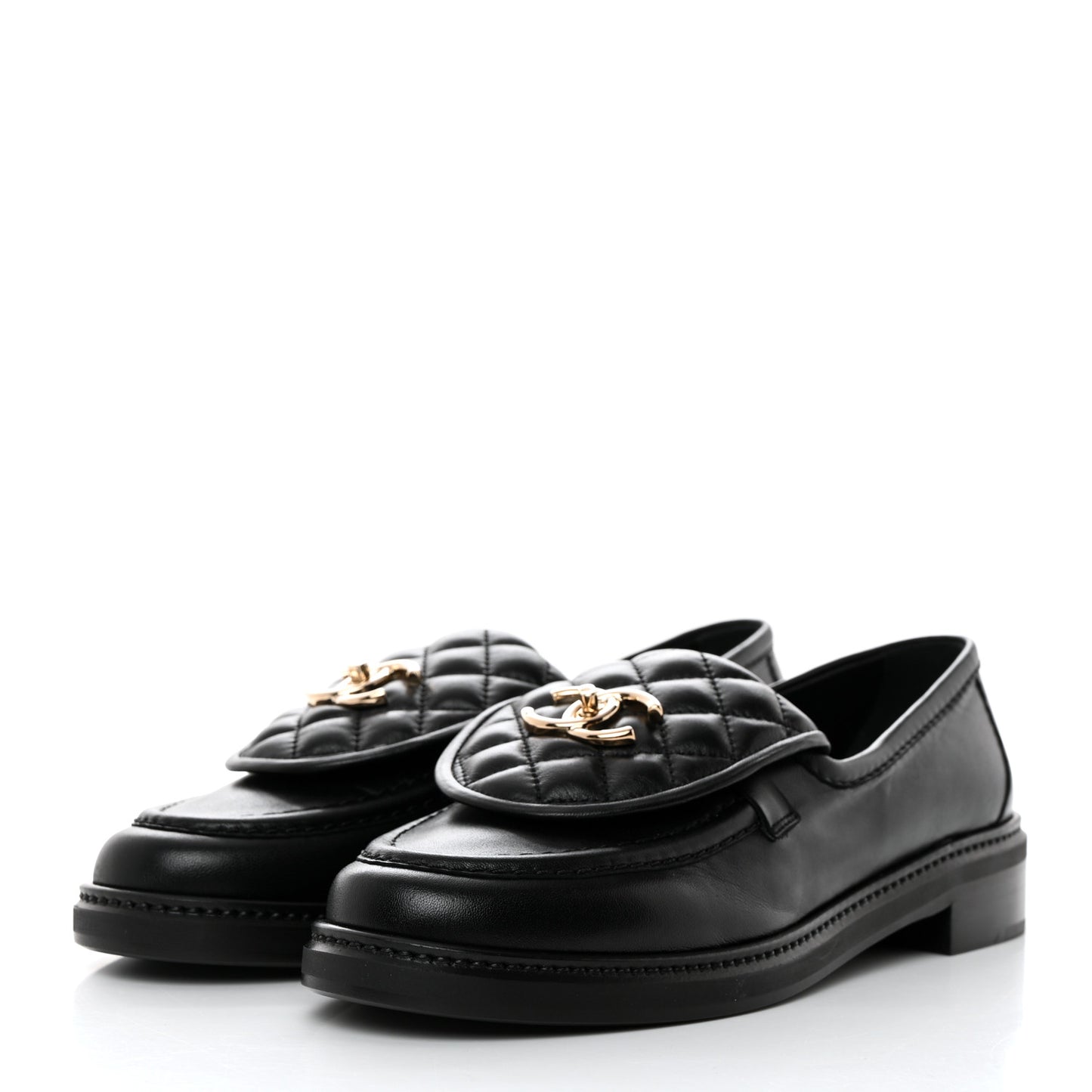 Lambskin Quilted CC Turnlock Loafers 38.5 Black