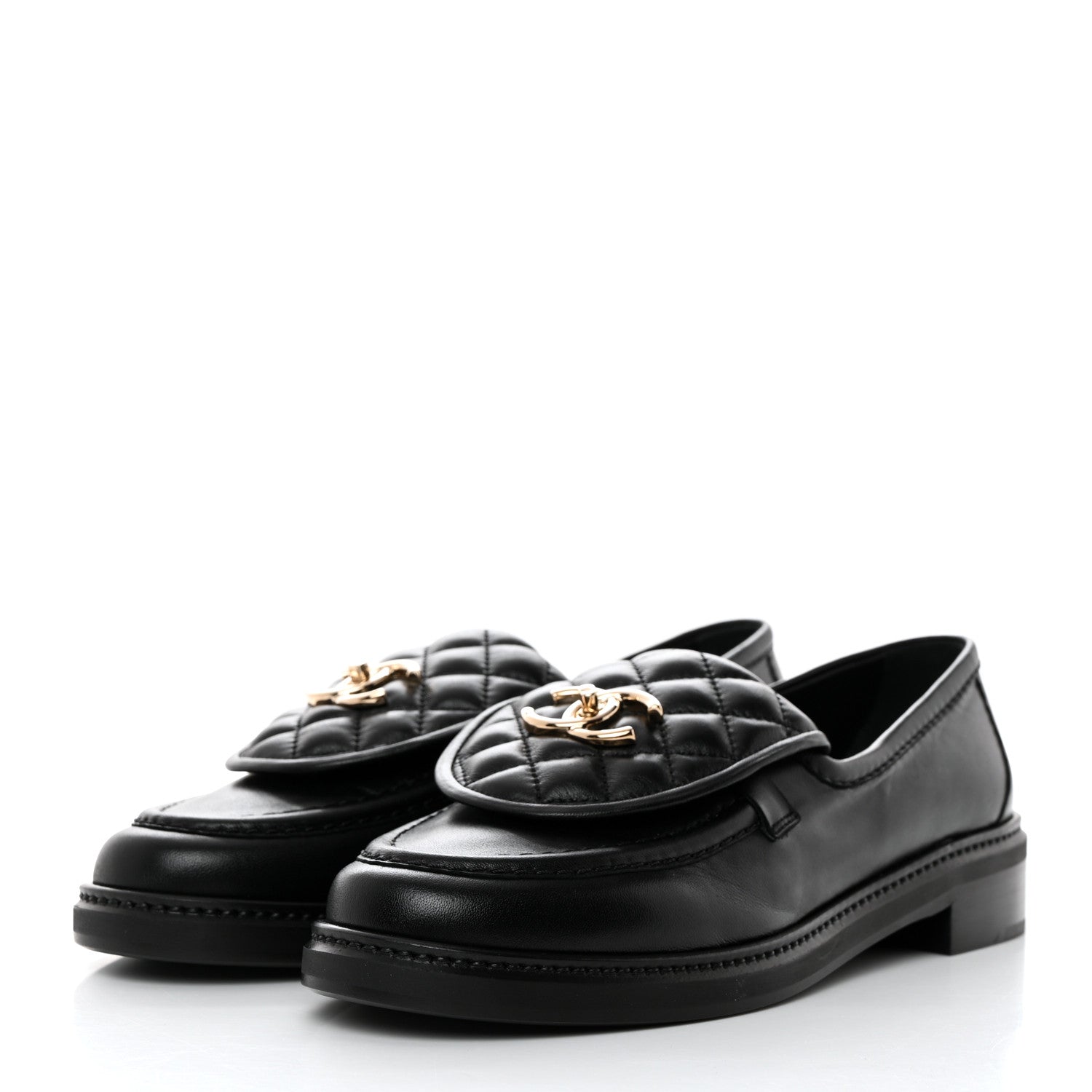 Chanel Lambskin Quilted CC Turnlock Loafers 38.5 Black 3 of 9