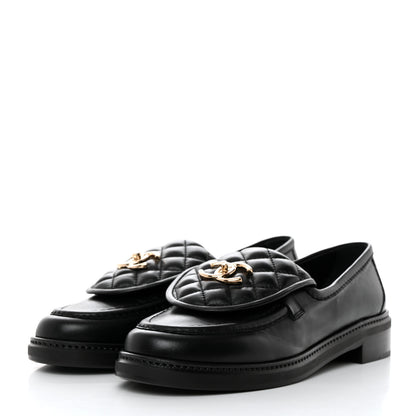 Chanel Lambskin Quilted CC Turnlock Loafers 38.5 Black 3 of 9