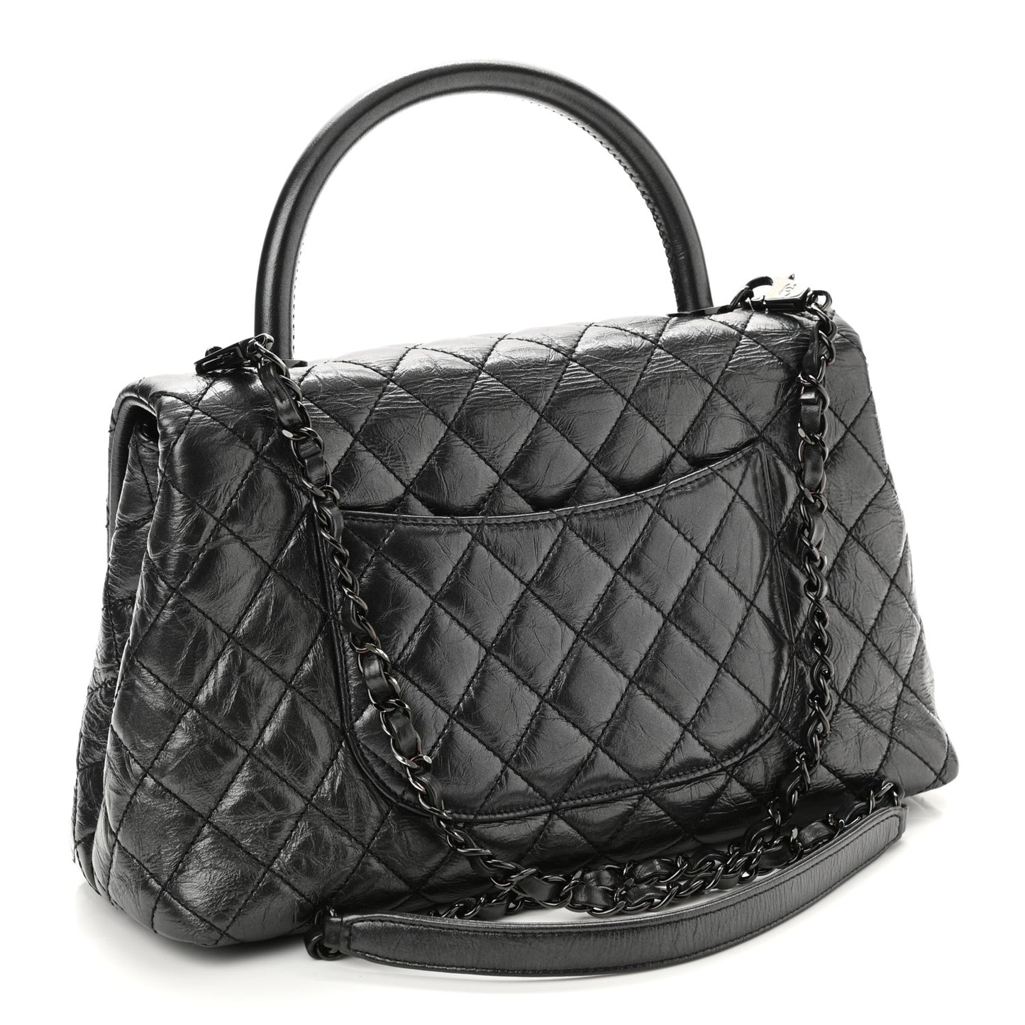 Aged Calfskin Quilted Small Coco Handle Flap So Black