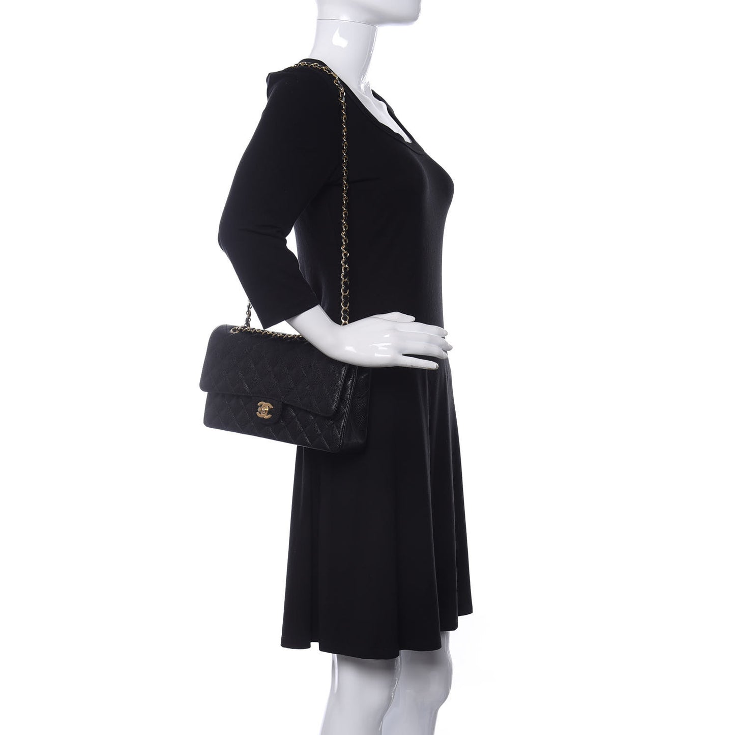 Caviar Quilted Medium Double Flap Black