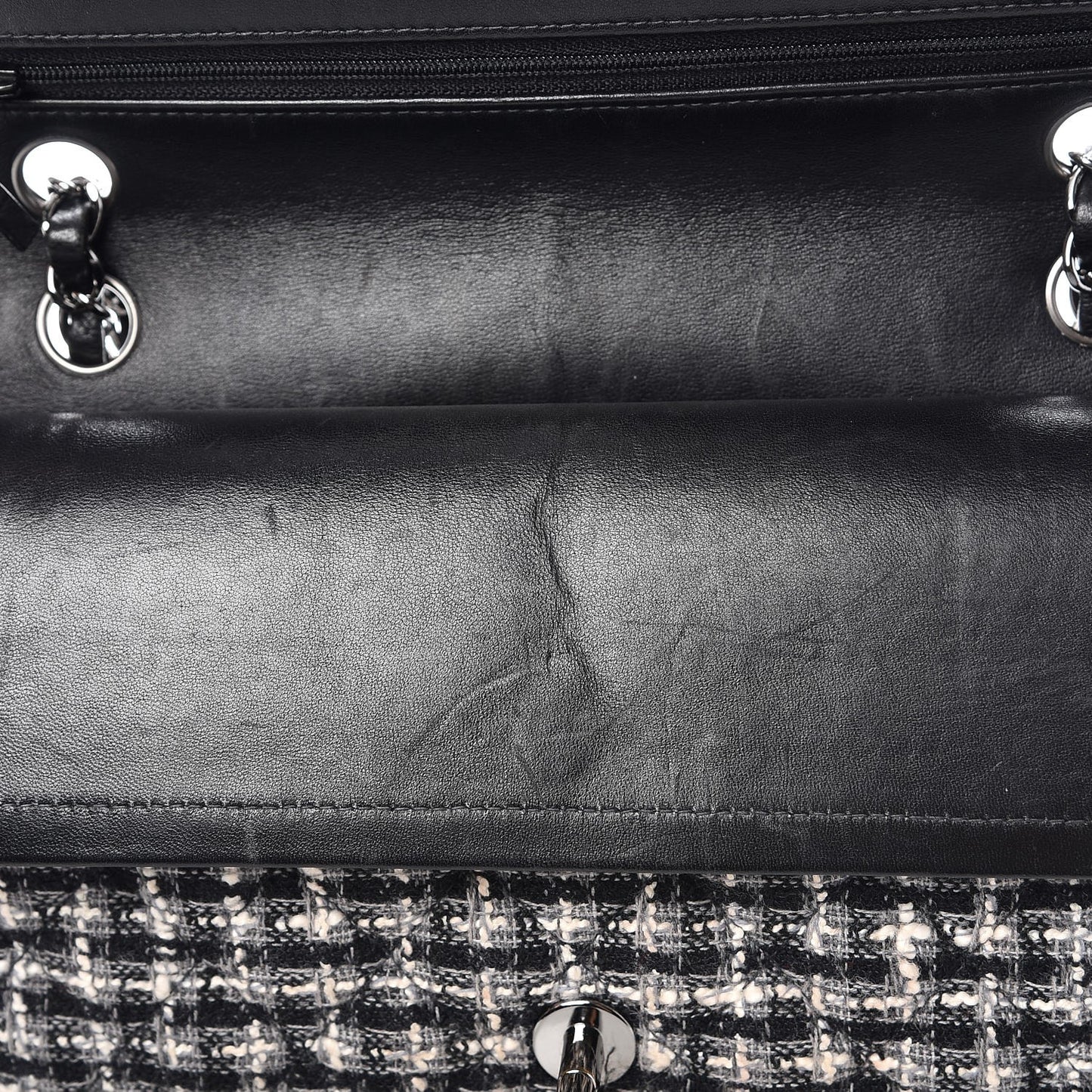 Tweed Medium Double Flap Black White
