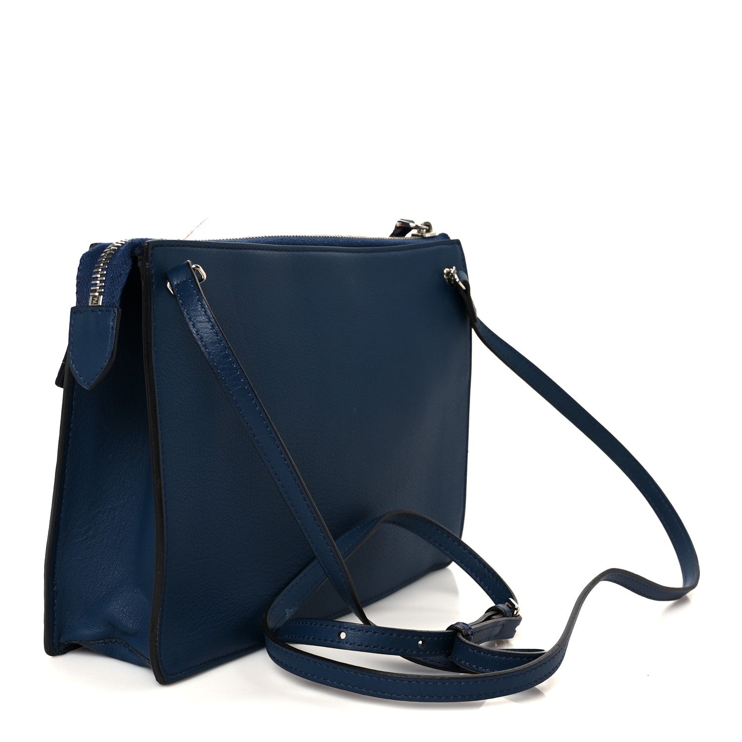 Fendi Vitello Dolce Fox Fur Monster Eyes Mini 2Jours Pouch Navy