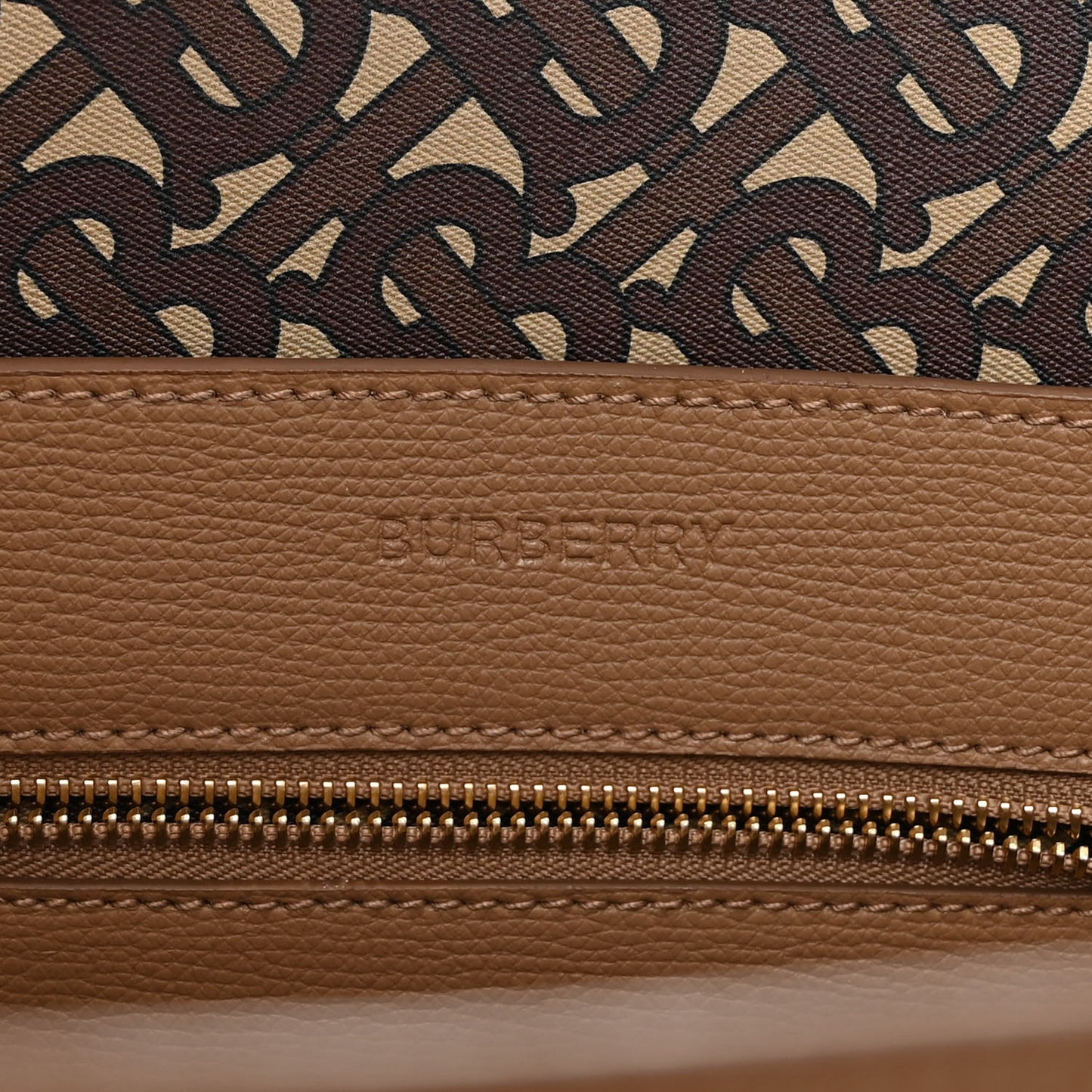 Calfskin TB Motif Embossed Medium Tote Camel