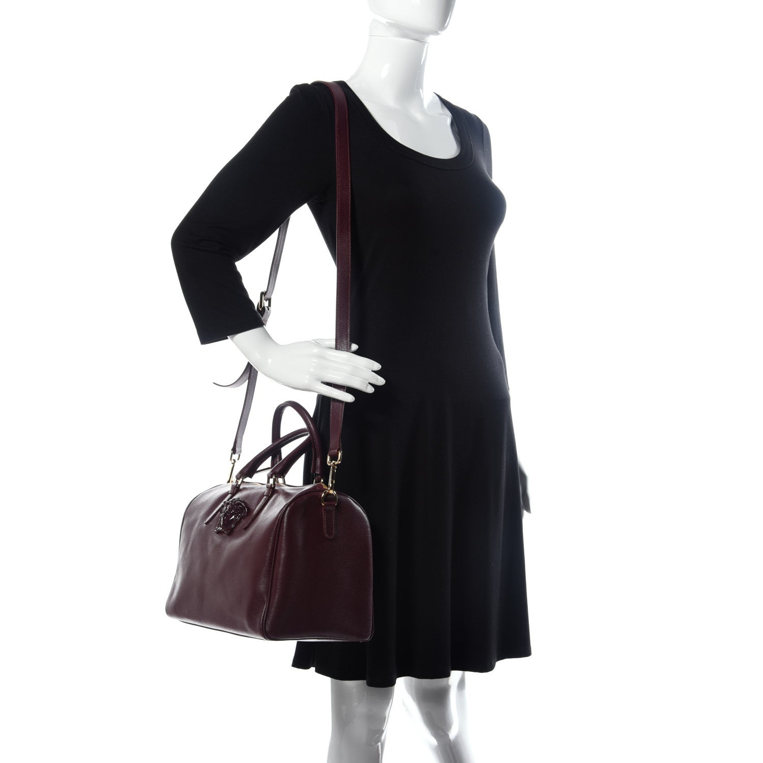 Versace Saffiano Calfskin Palazzo Bowler Burgundy 2 of 10