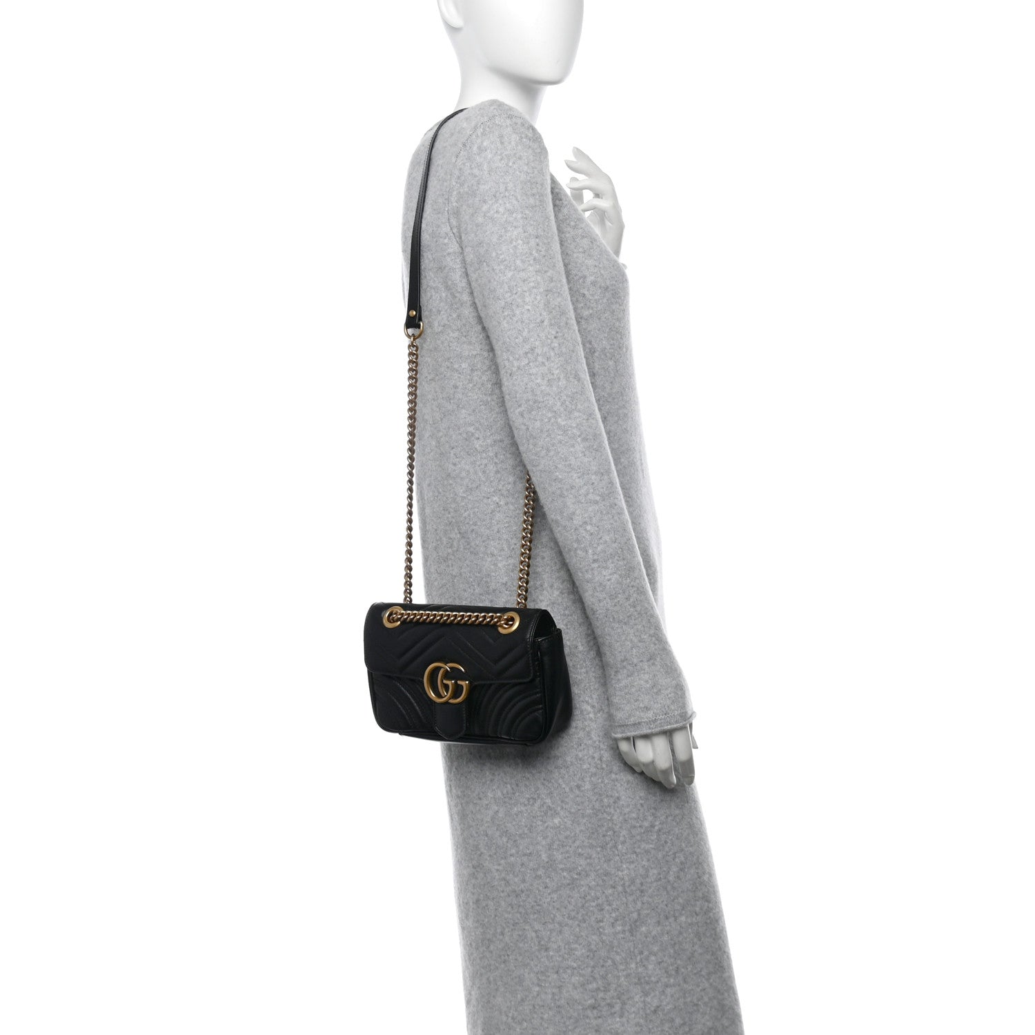 Gucci Calfskin Matelasse Mini GG Marmont Shoulder Bag Black 2 of 10
