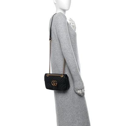 Gucci Calfskin Matelasse Mini GG Marmont Shoulder Bag Black 2 of 10