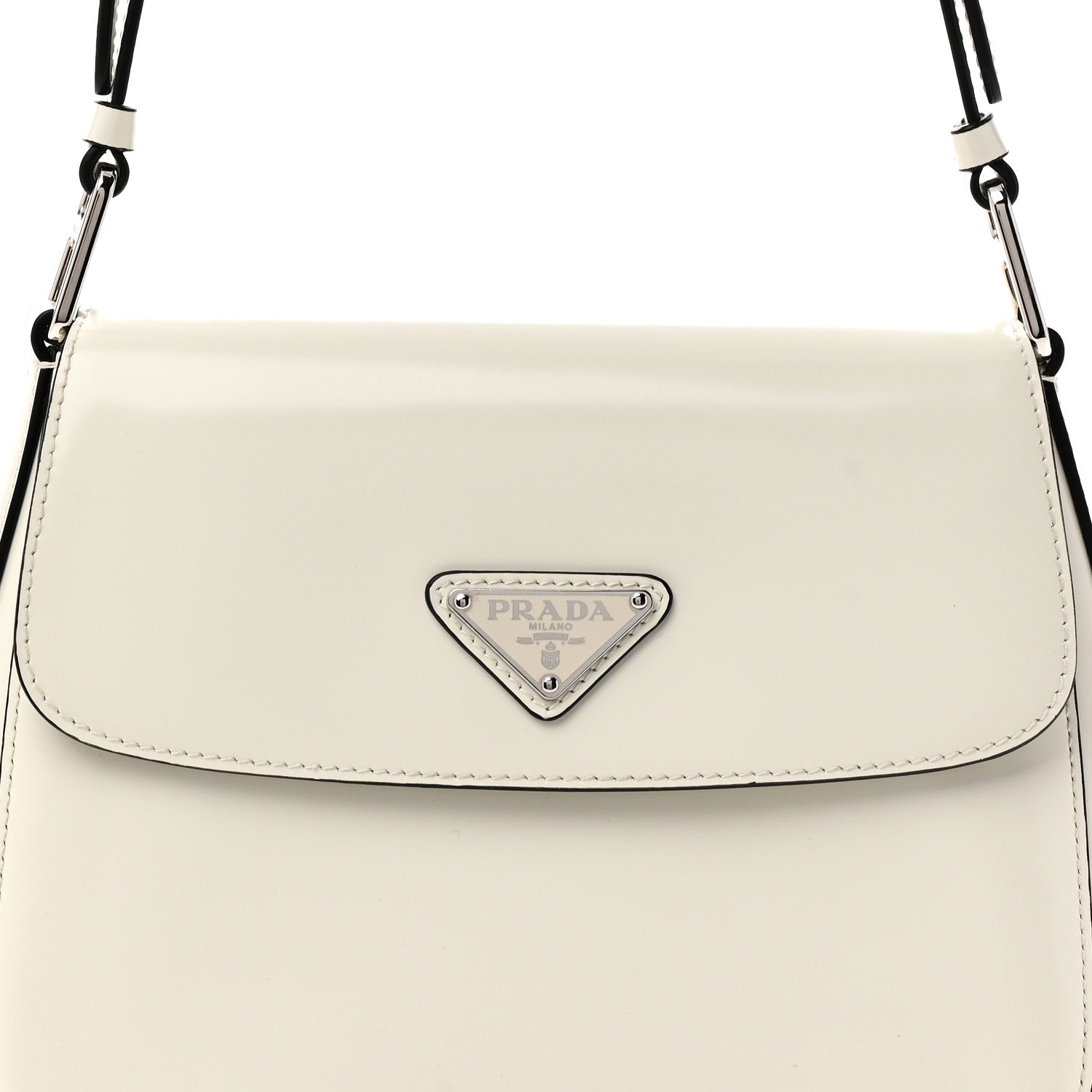 Prada Spazzolato Cleo Flap Adjustable Strap Shoulder Bag White 7 of 9