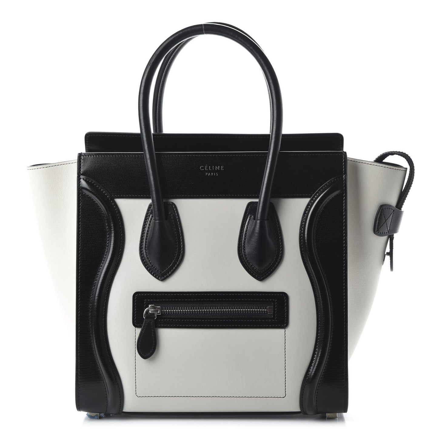 Sleek Calfskin Micro Bi-Color Luggage Black White