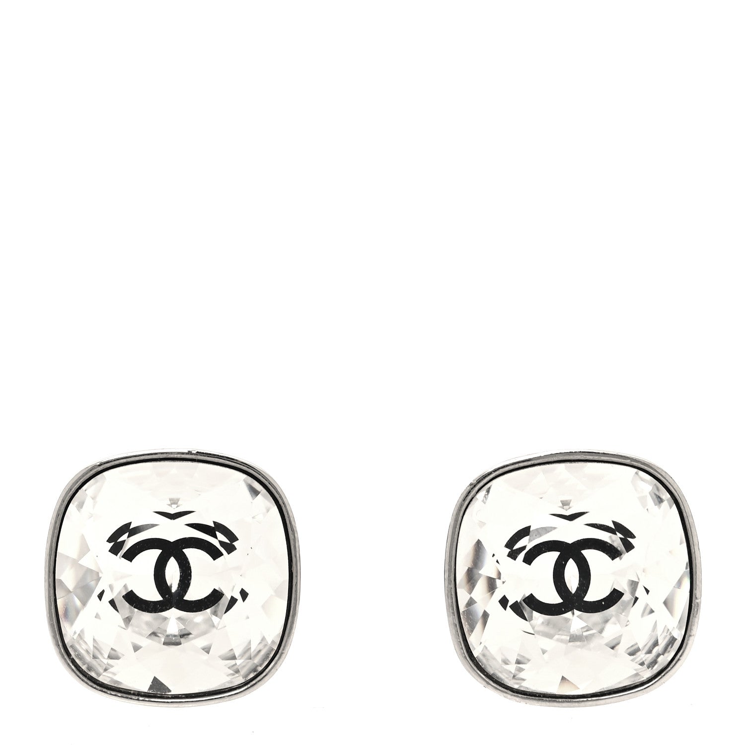 Chanel Crystal CC Clip On Earrings Silver Silver 1 of 4