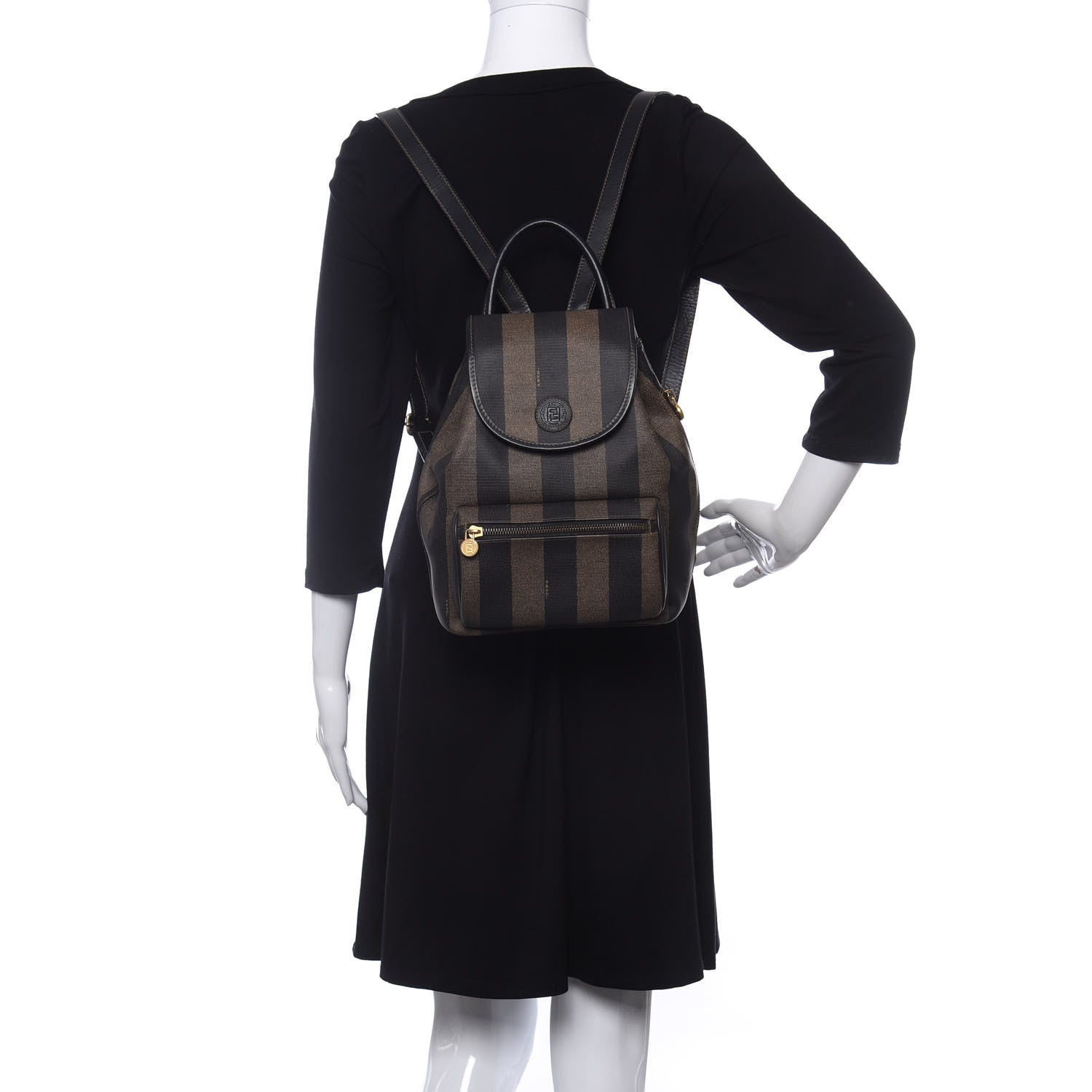 Fendi Coated Canvas Pequin Drawstring Backpack Tobacco 2 of 9