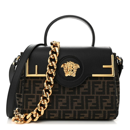 Versace X FENDI Grained Calfskin Fendace Medium La Medusa Top Handle Bag Black Brown 1 of 12