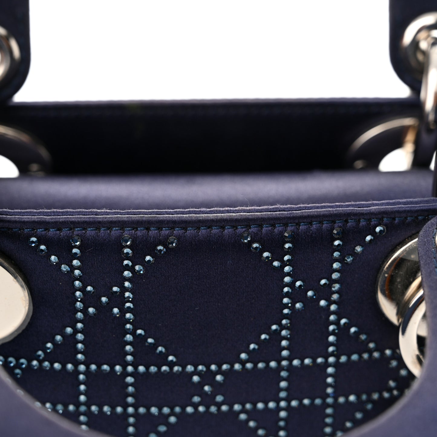 Satin Crystal Cannage Mini Lady Dior Navy