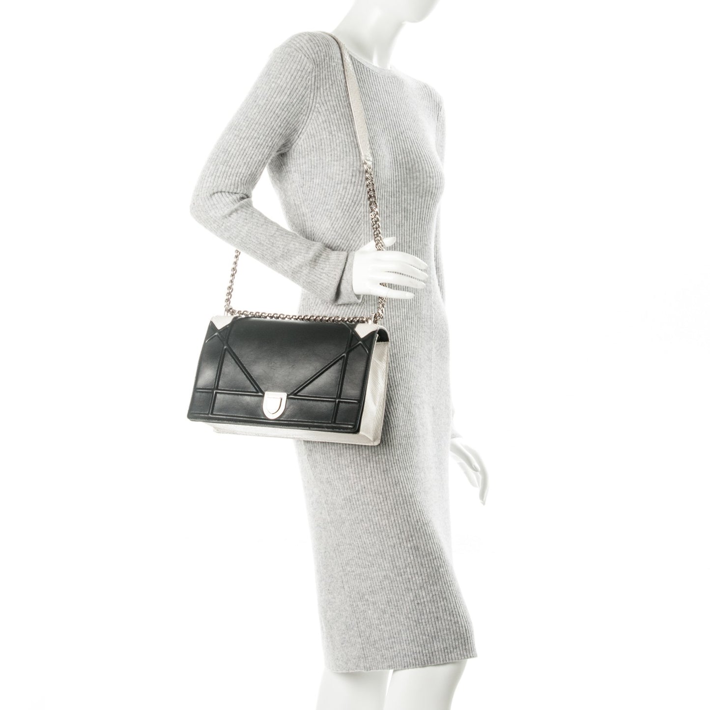 Lambskin Python Large Diorama Flap Bag Black White