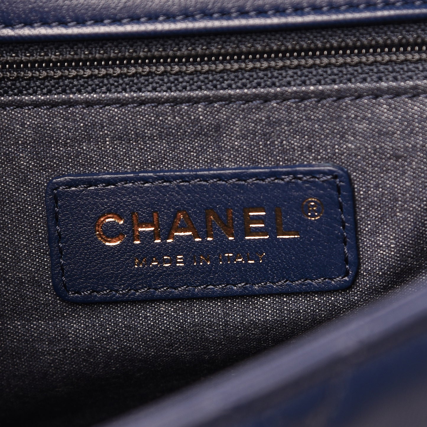 Lambskin Quilted Resin Bi-Color Chain Flap Bag Navy