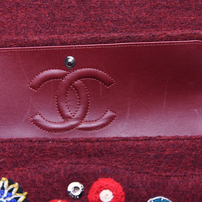 Chanel Felt Flower Embroidered Medium Double Flap Burgundy Multicolor 12 of 13