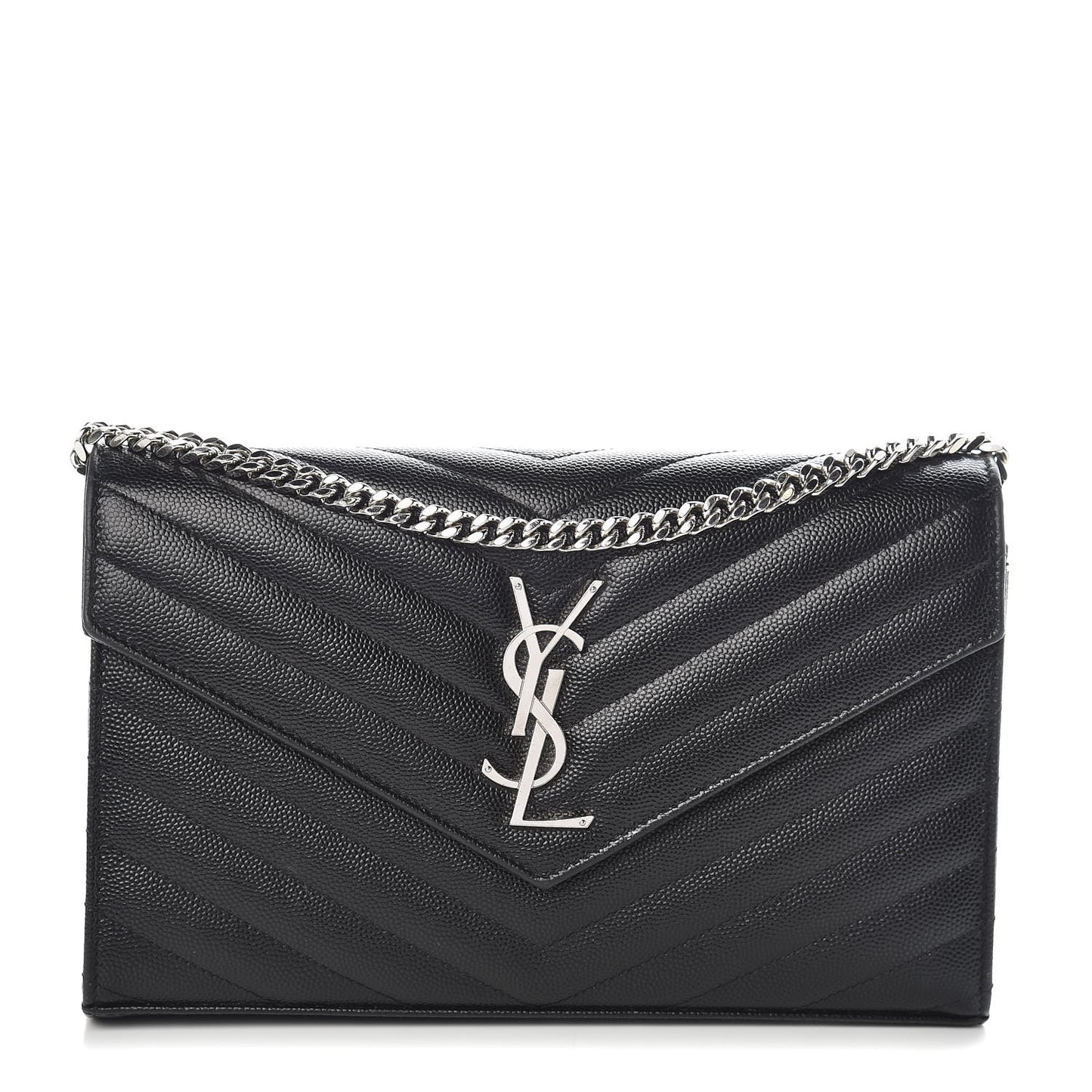 Grain De Poudre Matelasse Chevron Monogram Chain Wallet Black