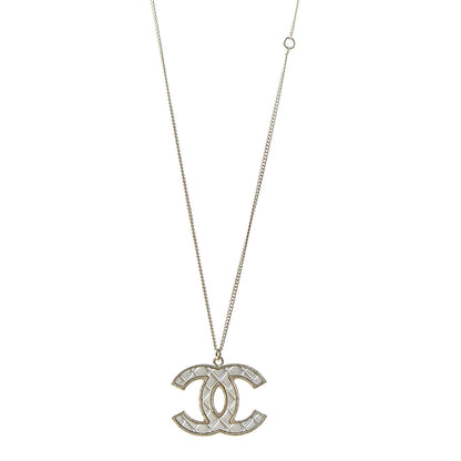 Chanel Metal Quilted CC Pendant Necklace Gold White 1 of 6
